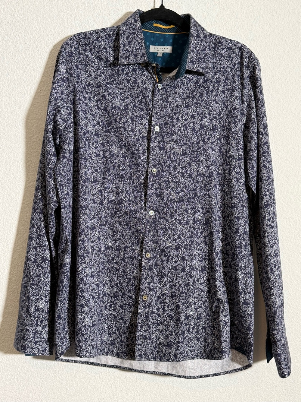 Ted Baker London Navy Micro Floral Button Shirt Quiet Luxury Euro Summer Design